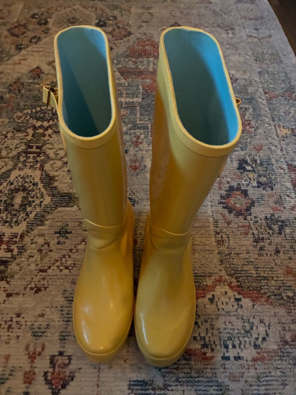 L.L. Bean Yellow Tall Women's Rain Boots with Blue Lining